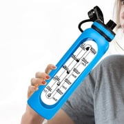 Fridja Water Bottle for School, 1000ml Large Capacity Clear Practical and Leakproof Water Bottles Motivational with Time Markers for Gym, Travel, Home, School, Office (Blue)