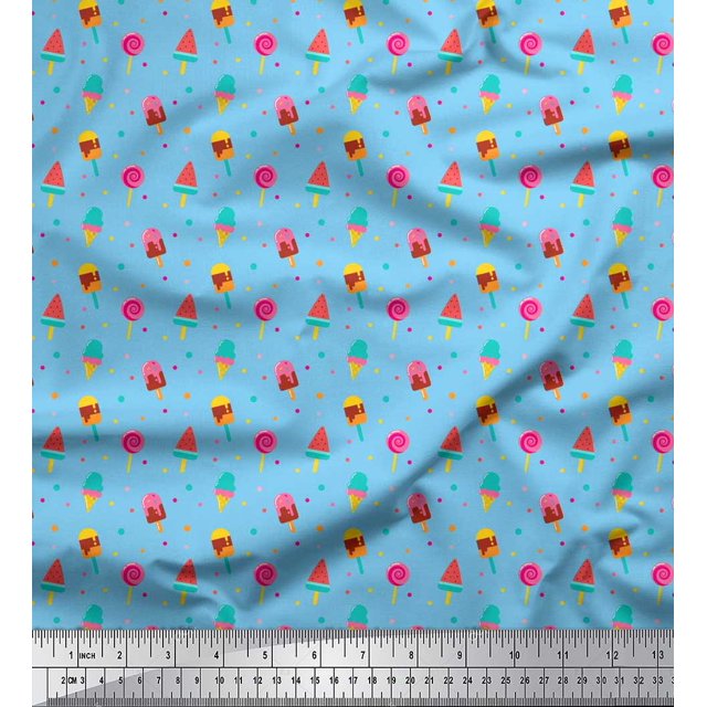 Soimoi Green polyester Crepe Fabric Artistic Flower & Geometric Decor Fabric Printed Yard 52 Inch Wide