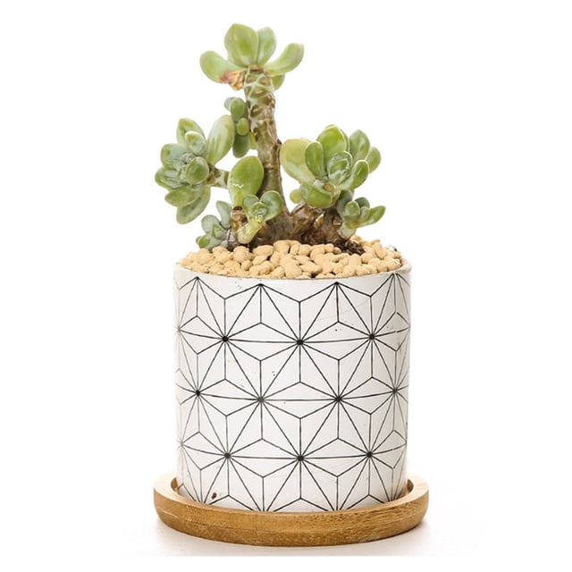 Plant Pot Cylindrical Flowerpot 7.5x7.6cm Geometric Pattern Simple Black White Nordic Style Home Decor Ceramic Vase