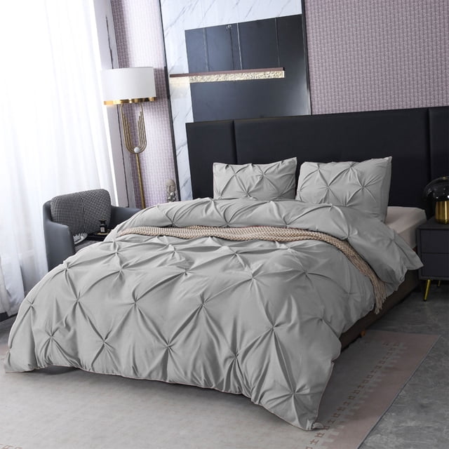XYAIYT Elegant Solid Color 3 Piece Quilt Cover Set Includes Pillowcases Soft Breathable Polyester Fabric Easy to Clean and Maintain Enhances Bedroom Decor and Relaxed for All Seasons(Gray,Queen)