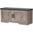 thumbnail image 2 of Storage Bench  Shoe Bench with Padded Seat Cushion  Entryway Bench with Barn Doors  Adjustable Shelf  for Entryway  Living Room  Bedroom, 2 of 6