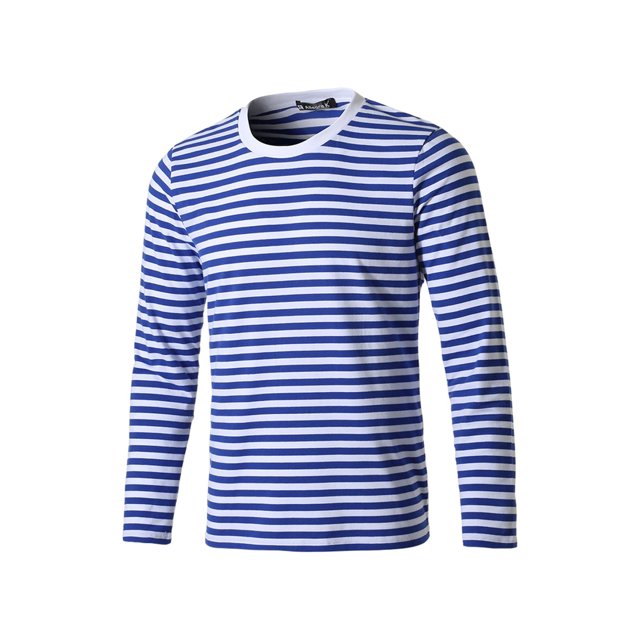INSPIRE CHIC T-Shirt pour Homme à Rayures Col Rond Manches Longues Chandail Haut 38 Bleu et Blanc