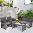 thumbnail image 4 of Costway 4 PCS Patio Rattan Furniture Set Conversation Glass Table Top Cushioned Sofa Grey, 4 of 10