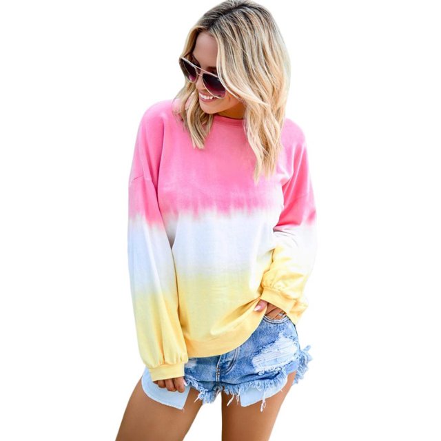 Women's Ligth Gray/Modena/Pink/Gray/Multicolor/Sky Blue Color Block Tie Dye Pullover Sweatshirt