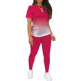 thumbnail image 3 of MAWCLOS Women Jogger Set Short Sleeve Sweatsuits Gradient Two Piece Outfit Boho Running Crew Neck Lounge Sets Rose Red 2XL, 3 of 4