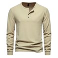 thumbnail image 1 of Yuyuzo Men Basic Tops Long Sleeve 1/4 Button Notch V Neck Cozy Fall Casual Shirts Blouse Solid Color, 1 of 5