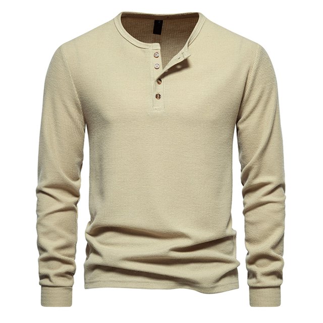 Yuyuzo Men Basic Tops Long Sleeve 1/4 Button Notch V Neck Cozy Fall Casual Shirts Blouse Solid Color