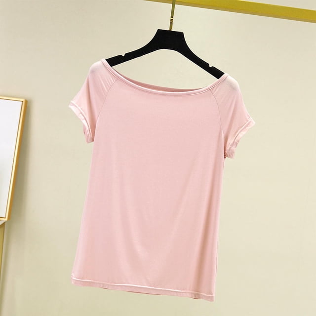 TACILIP Pyjamas pour Femmes Manches Cap Été Hauts Col Bateau T-Shirts Tenues Mode Vêtements de Nuit