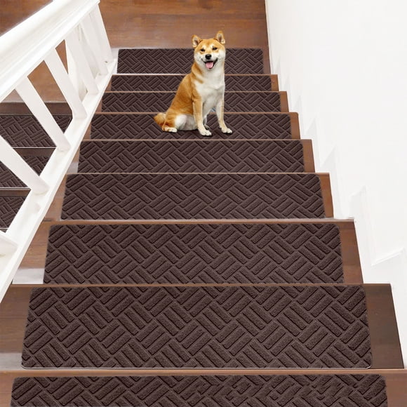 Fiudx 10-Pack Large Non-Slip Carpet Stair Treads with Adhesive Backing | 21.6X7.4 Inch Indoor Stair Runner for Kids, Elderly & Pets | Dark Gray & Brown