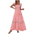 thumbnail image 2 of Wiyuqeen Robes d'Été en Dentelle pour Femmes à Manches à Volants, Robe Tunique Smockée, Robe Maxi à Carreaux à Encolure Carrée, Robes Fluides pour les Vacances, 2 of 9