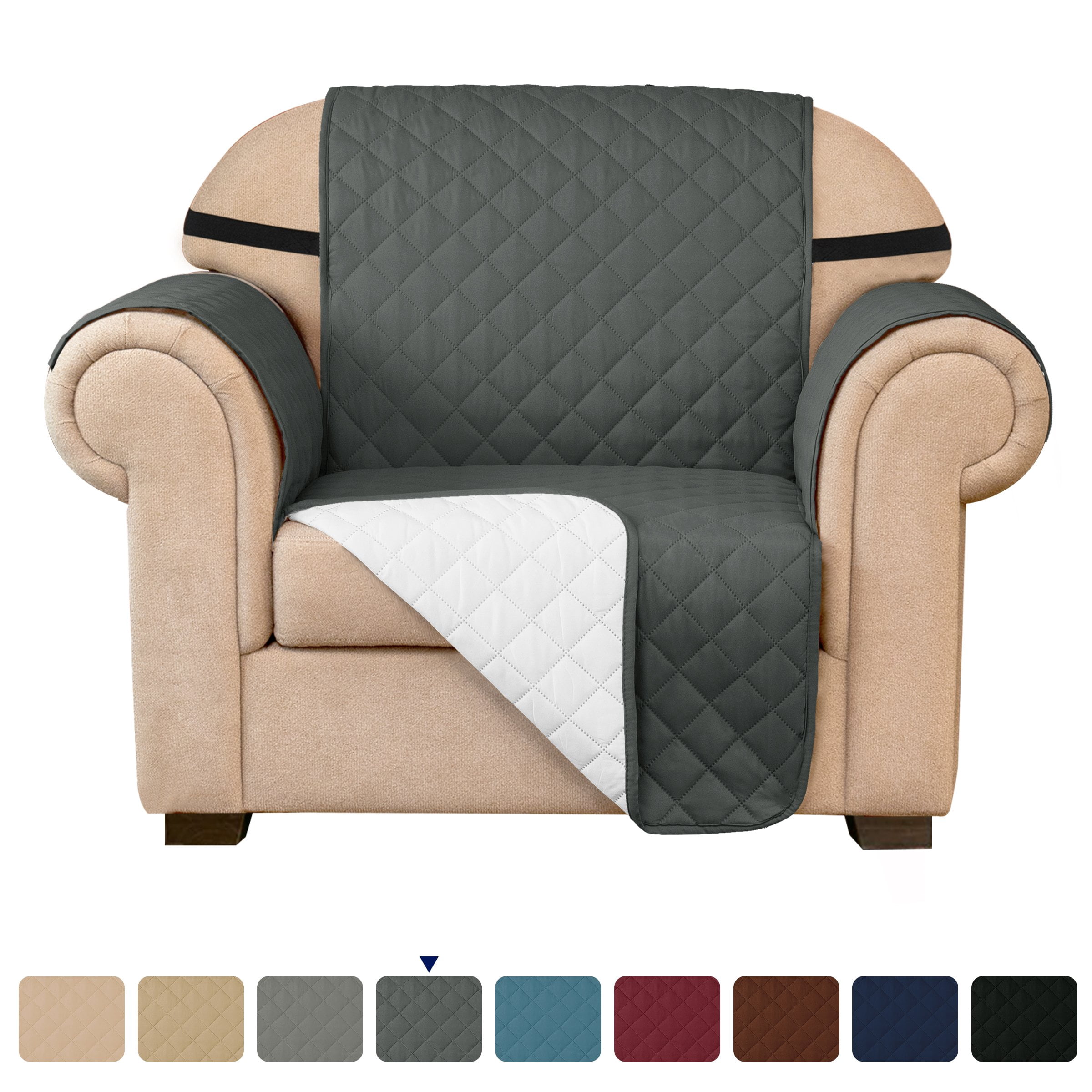Subrtex Stretch 1-Piece Quilted Reversible Sofa Slipcover with Non-Slip Elastic Straps Washable Pet Couch Cover