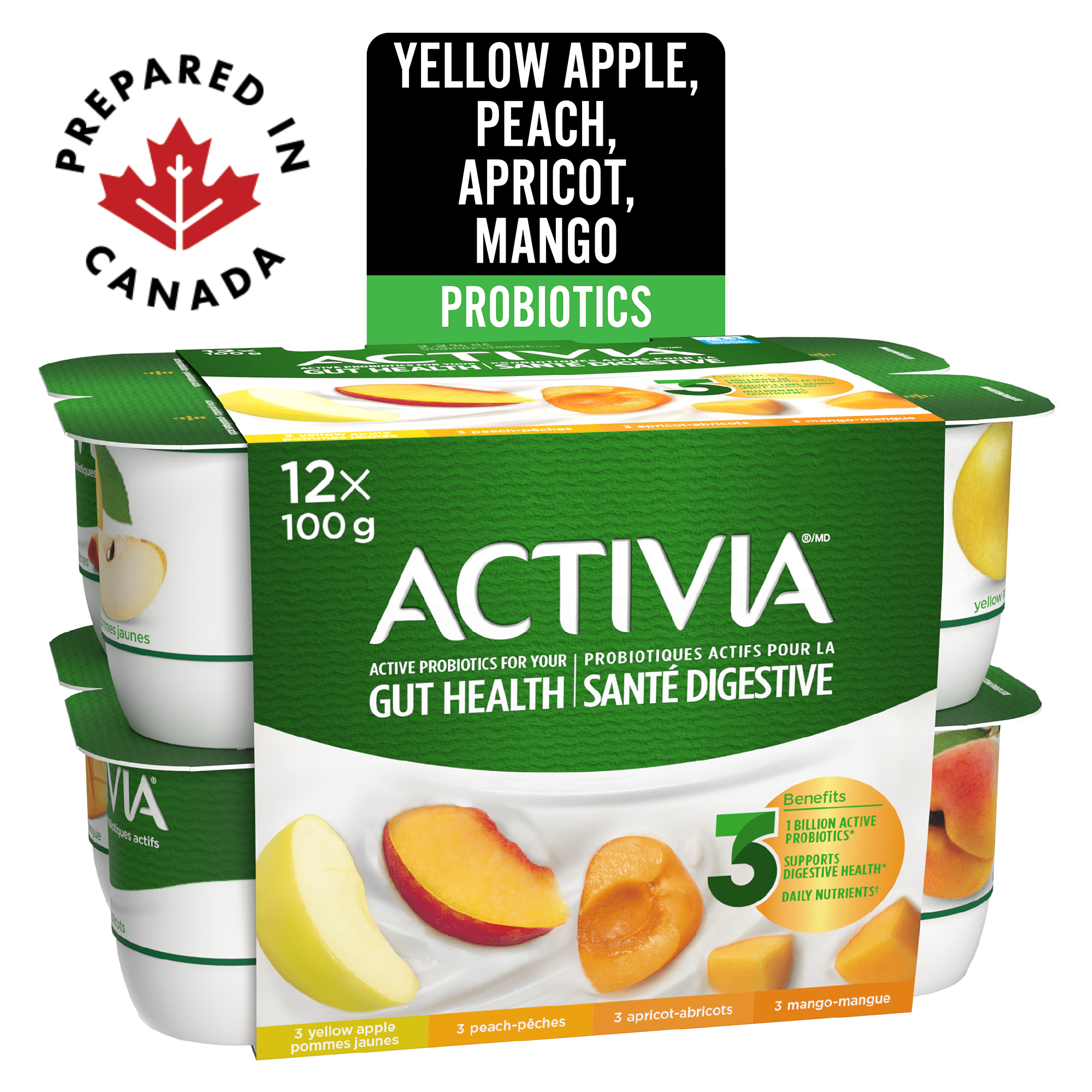 Activia Yogourt Probiotique, Pomme Jaune/abricot/mangue/pêche, 12x100g