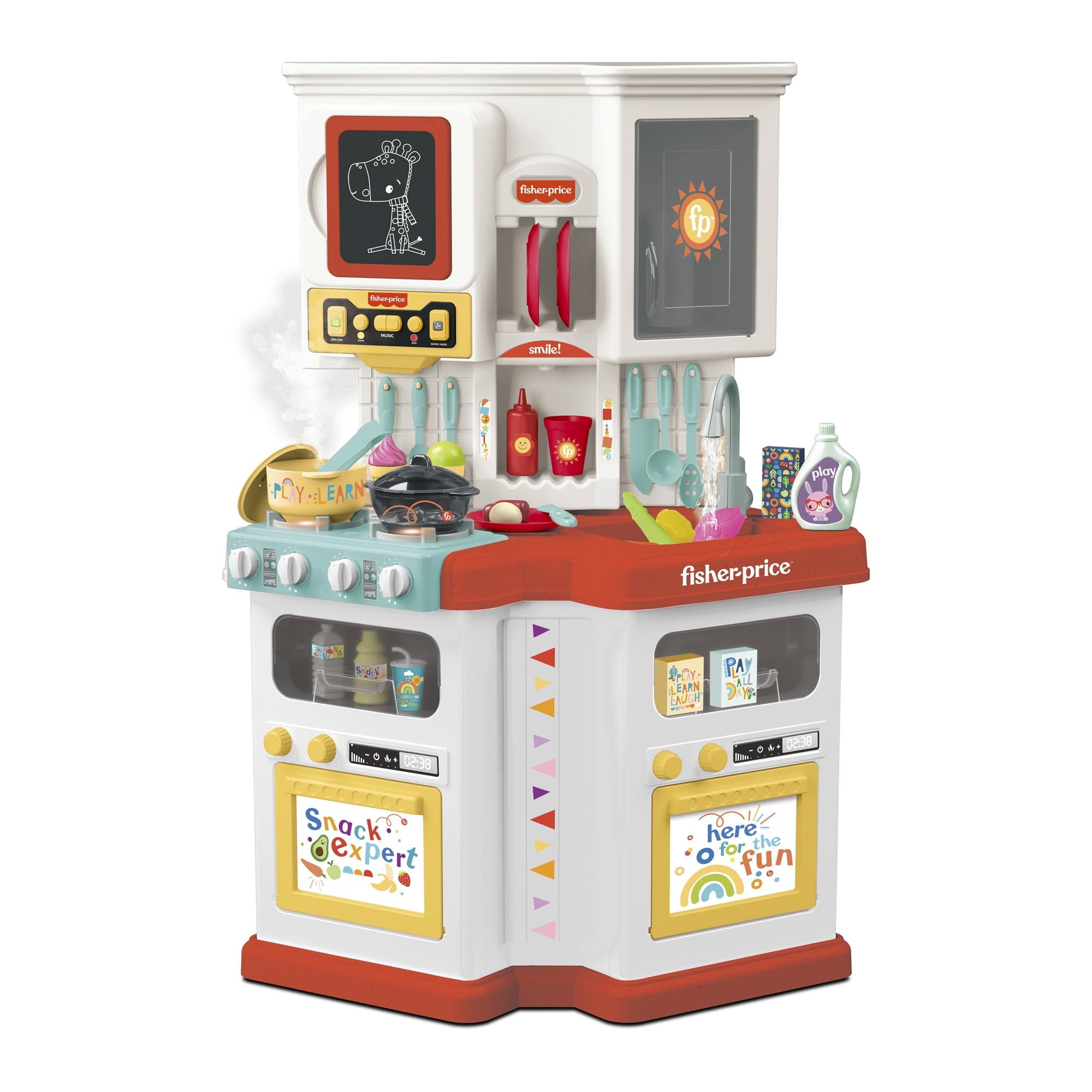 Fisher Price Large Kitchen with Light, Sound and Water with 52 Accessories, Multicolor