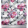 thumbnail image 1 of Soimoi White Japan Crepe Satin Fabric Ranunculus & Penoy Floral Print Fabric by Yard 42 Inch Wide, 1 of 3