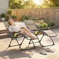 thumbnail image 2 of Outsunny Zero Gravity Chair Set of 2 with Cup Holder, Headrest, Light Brown, 2 of 10