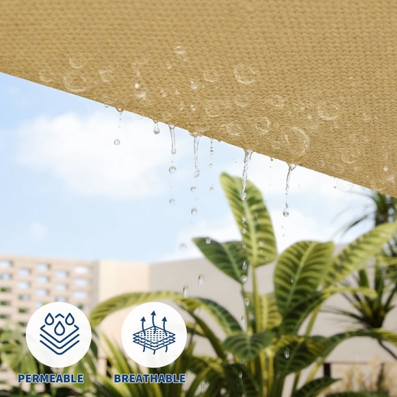 Voile d'Ombrage Extérieure – Auvent Rectangulaire 8x10 Pi à Blocage UV – Auvent de Patio Robuste – Protection Solaire – Terrasse, Cour Arrière, Jardin et Cour – Couleur Sable
