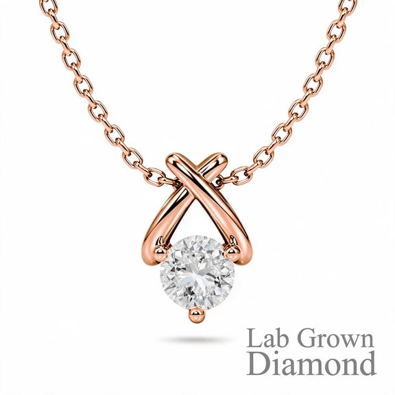 JeenMata Collier Pendentif en Diamant de Laboratoire Taille Ronde en X en Or Rose 18 K Plaqué sur Argent