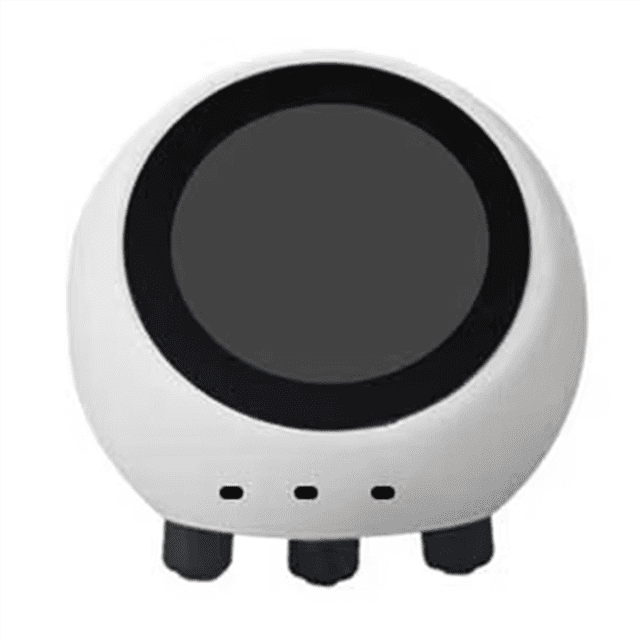 AI Voice Chat Robot Ball ESP32-S3 Development Board with a 1.28-inch LCD screen, removable legs, sensitive microphone, SD slot, and touch functionality. Ideal for smart home assistants and voice control applications, shown in a white plastic finish with black accents and three visible legs.