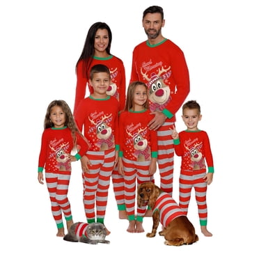 Wangscanis Family Matching Christmas Pajamas, Cartoon Tops with Stripe Pants Suit