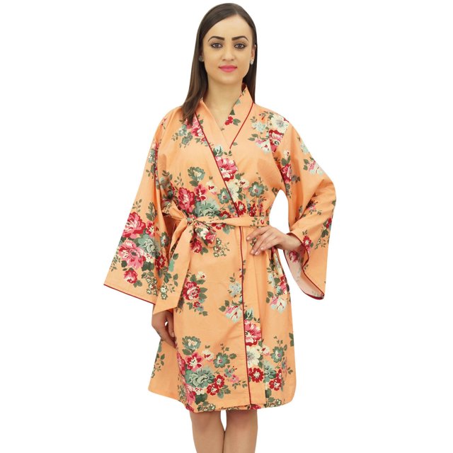 Bimba Floral Printed Olive Green Short Kimono Robe Bridesmaid Nightwear Wrap-28