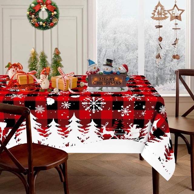 Christmas Plaid Snowflake Tablecloth Rectangle 60x120 Inch, Red Xmas Winter Christmas Table Cloth Cover Rectangle Table Washable, Holiday Christmas Tablecloths for Rectangle Tables