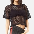 thumbnail image 2 of T-Shirt en Résille Transparent pour Femmes, Crop Top, T-Shirt Moyen, T-Shirt d'Entraînement, Manches Longues, Polyester Rayé, T-Shirt Court pour Femmes, 2 of 4