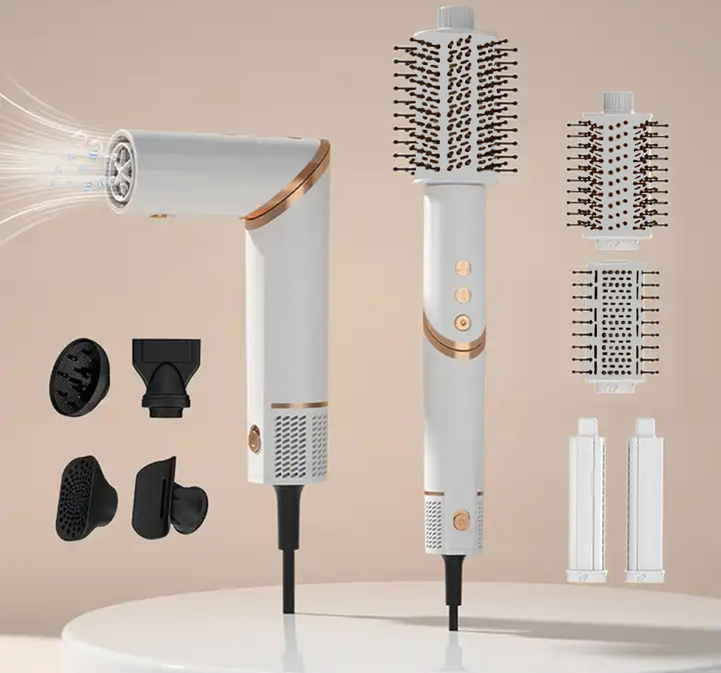 9 in 1 Hair Styler & Blow Dryer Set – New Hair Dryer with Auto Curling Technology, Diffuser, Left & Right Air Curlers, Curling Brush, Straightener Brush & Nozzle