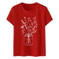 thumbnail image 2 of Chemise pour Femmes Été Hauts Décontractés pour Femmes Femmes Col Rond Manche Courte Quotidien Texte Botanique Floral Haut Chat T-Shirt Adulte Vêtements Femme Rouge Taille g, 2 of 4