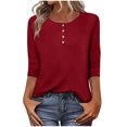 thumbnail image 1 of Lenpel Hauts pour Femmes à Manches 3/4 Printemps Été Col Ras du Cou Quart de Bouton T-Shirts Décontractés Tunique Tee Blouses, 1 of 7