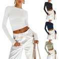 thumbnail image 4 of Fortune Women Casual Slim Fit Basic Crop Tops Solid Color Long Sleeve Pullover Tight Tee Shirts, 4 of 4