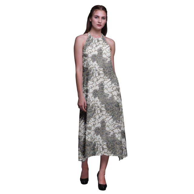 Bimba Robe de Plage Longue Dos Nu à Col Licou Imprimée pour Femmes à Motif de Peau d'Animal - Grande