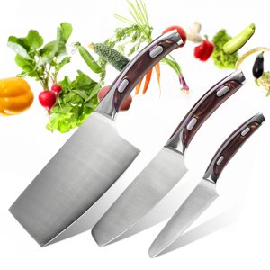 MDHAND 3-Piece Purple Kitchen Knife Set with Sheaths, Stainless Steel Blades, Dishwasher Safe