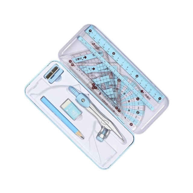 Kit de Mathématiques Géométrie 8 Pcs Fournitures pour Étudiants Rapporteur pour Dessins Fournitures Écriture Bleu