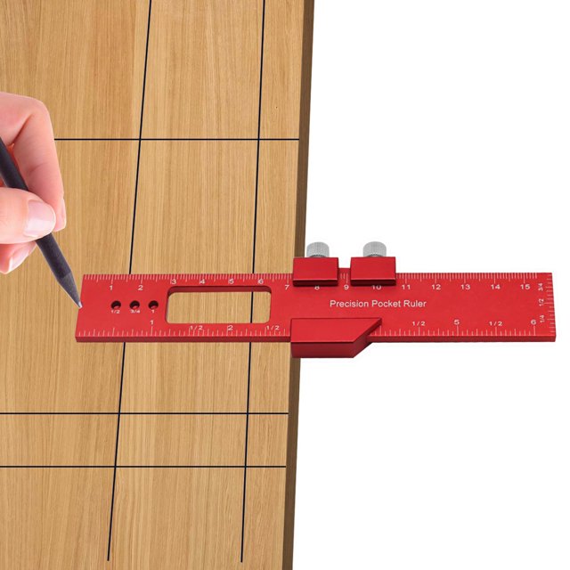 Aluminum Pocket Ruler Scribing Ruler Hole Punching Ruler Sliding Stop Durable Accurate Scale CNC Processes Ruler 16cm