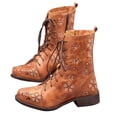 thumbnail image 2 of Cameland Women's Printed Embroidered Boots Over Feet Round Toe Chunky Ankle Boots, 2 of 4