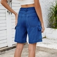 thumbnail image 4 of Yanlir Pantalon Court pour Femmes, Shorts Cargo Décontractés pour l'Été, Taille Haute, Multi-Poches, Confortables, Shorts en Jean Boutonnés pour l'Extérieur, Randonnée, Plage, Usage Quotidien (Bleu, M), 4 of 7