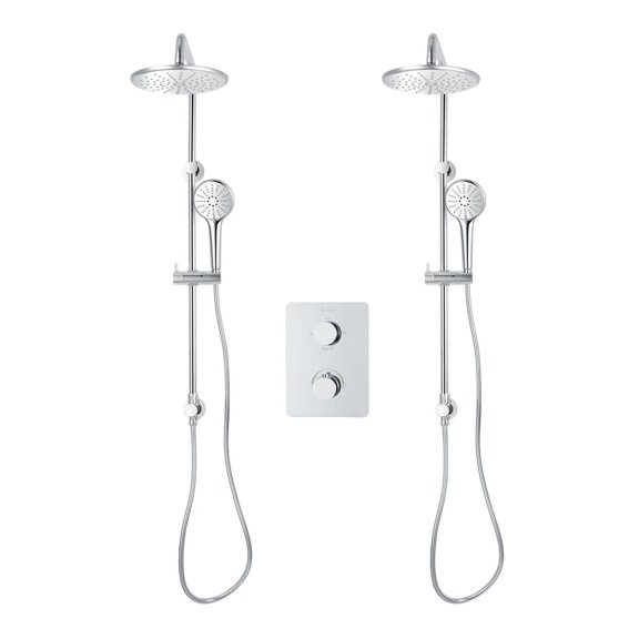 Square 3-functions thermostatic valve, 2 adjustable shower post systems chrome finish