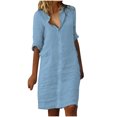 thumbnail image 2 of Meichang Robe en Lin et Coton pour Femmes, Tenue de Bureau Décontractée pour le Travail, Robes de Bureau, Col à Revers, Manches Courtes, Robe Midi, Unie, Ample, Boutonnée, 2 of 6
