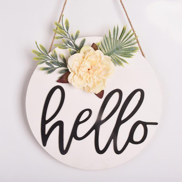 White Welcome Hello Door Sign for Front Door Farmhouse Decor Wooden Sign 11.81in