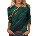 thumbnail image 2 of Hauts pour Femmes à Manches 3/4 T-shirt Ample Imprimé de Mode pour Femmes Blouse à Manches 3/4 Col Rond Hauts Décontractés Hauts Grande Taille pour Femmes Été en Liquidation, 2 of 4