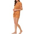 thumbnail image 4 of INSPIRE CHIC Womens Short Sleeve Notch Collar Piped Button Down Sleepwear Polka Dots Pajama Sets X-Small Dark Blue, 4 of 5