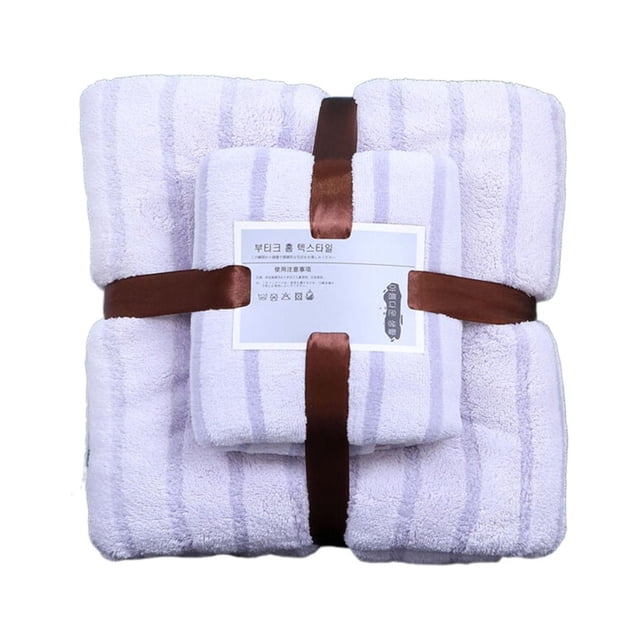 VogueV Coral Fleece Bath Towel Set - Luxury Spa-Grade 35x70 Inch Purple