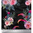 thumbnail image 1 of Soimoi Black Heavy Satin Fabric Leaves & Ranunculus Floral Print Fabric by the Yard 54 Inch Wide, 1 of 3