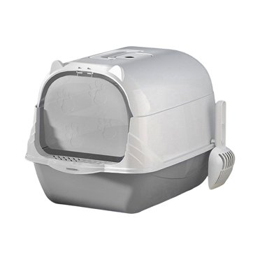 Enclosed and Covered Cat Toilet Cat Litter Tray Bedpan Hooded Cat Litter Box Gray