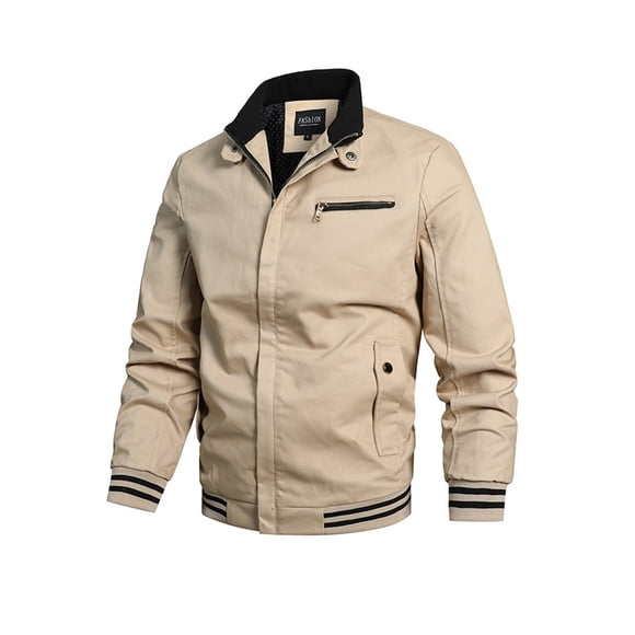 Bellella Mens Military Jackets Long Sleeve Cargo Coat Zip Up Bomber Jacket Windproof Stand Collar Outwear Men Khaki M