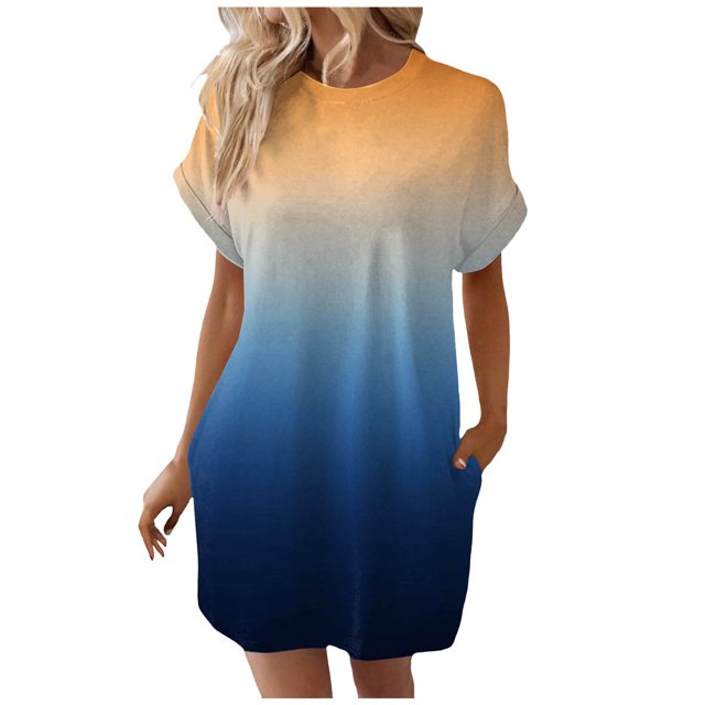 TJAZFJPA Robe de Maternité d'Automne pour Femmes Robe T-Shirt Douce à Manches Courtes Robe Tunique d'Été Décontractée Robe Imprimée Ample avec Poches Robe de Maternité Grande Taille Robe T-Shirt
