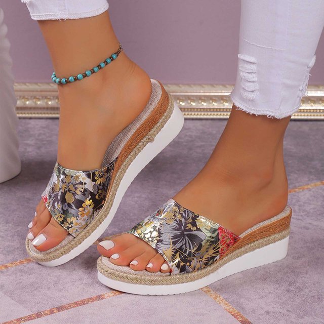 LSLJS Women's New Summer One-line Hemp Rope Thick Sole Wedge Cloth Sandals, Platform Slippers