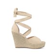 thumbnail image 3 of BLISSFUL STEP Sandales Compensées Espadrilles à Lacets pour Femmes Beige 9, 3 of 7