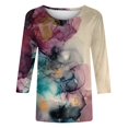 thumbnail image 5 of FAIWAD Femmes Bloc de Couleur 3/4 Chemises Col Rond Blouses Décontractées Élégantes Grande Taille Tunique de Sortie, 5 of 5