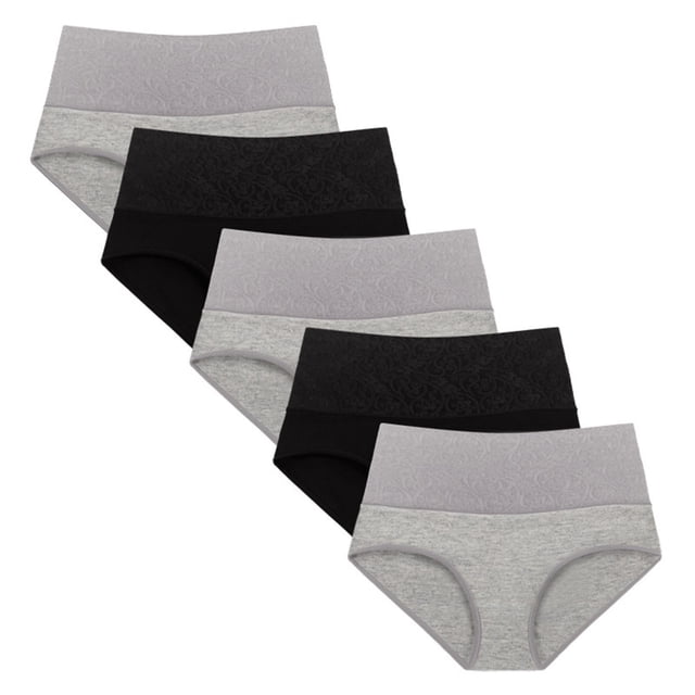 cfhntfmh 5pc Womens Cotton Underwear Stretchy High Waisted Plus Size Panties Breathable Solid Color Full Coverage Briefs